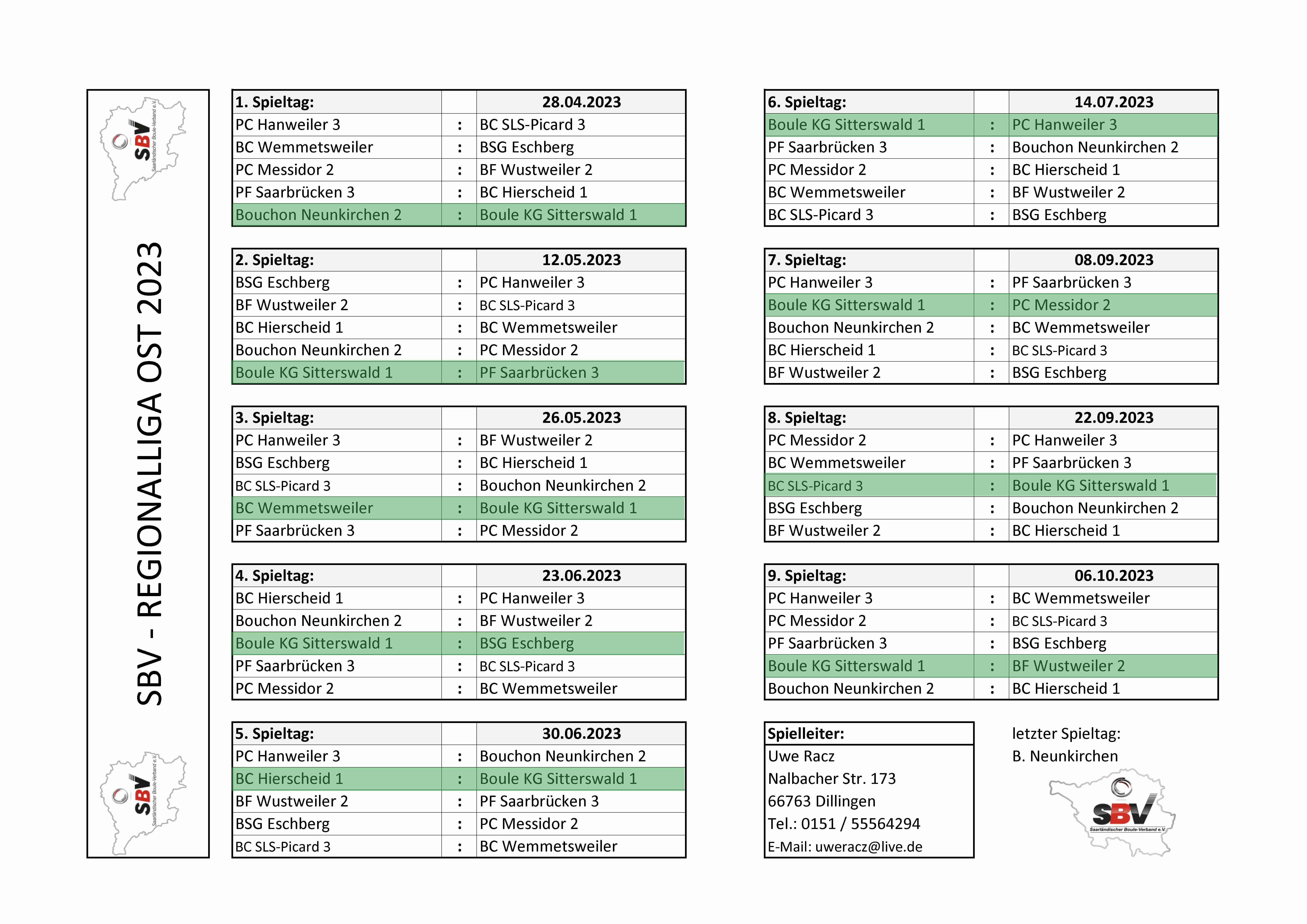 SBV Spielplan 2023
